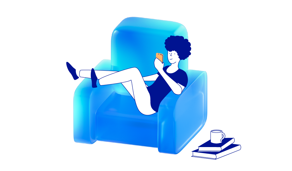 A person is sitting on a sofa and reading information about different fixed-term deposit terms.