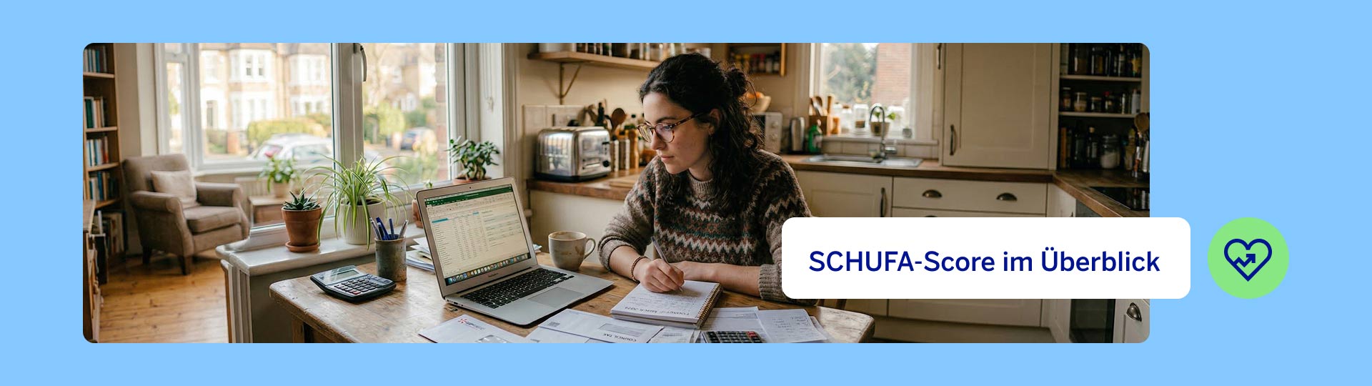 SCHUFA‑Score verstehen: Person analysiert Finanzdaten – neuer SCHUFA-Score im Überblick.