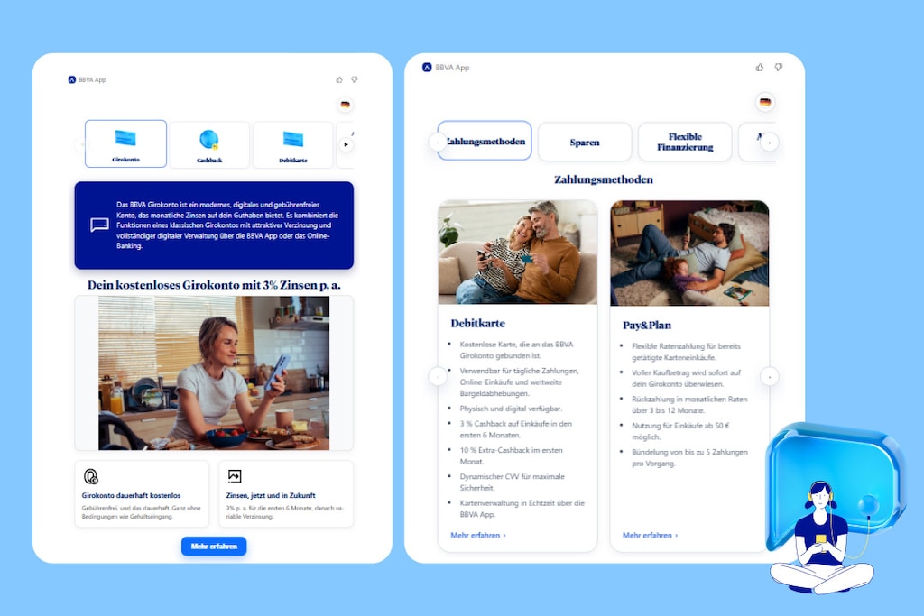 A smartphone display shows the interface of the new BBVA ChatGPT app, which enables intuitive interaction with banking services via artificial intelligence.