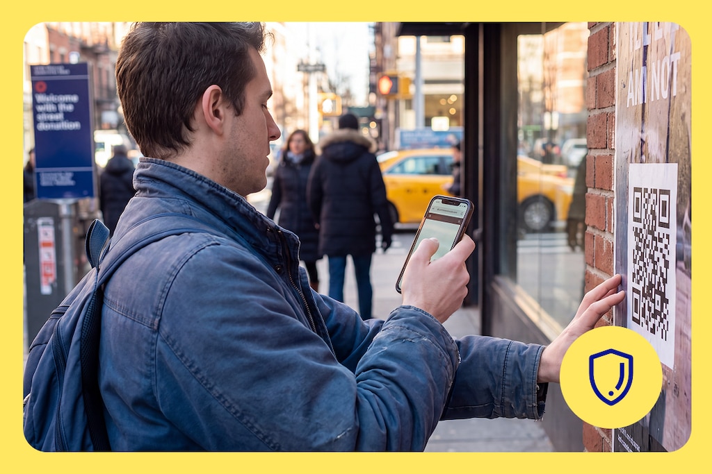 Person scanning a QR code with a smartphone: a symbolic image for malware, QRishing and safe online behavior.
